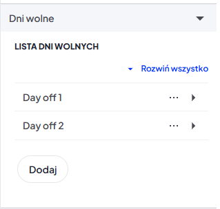 Sekcja dni wolnych